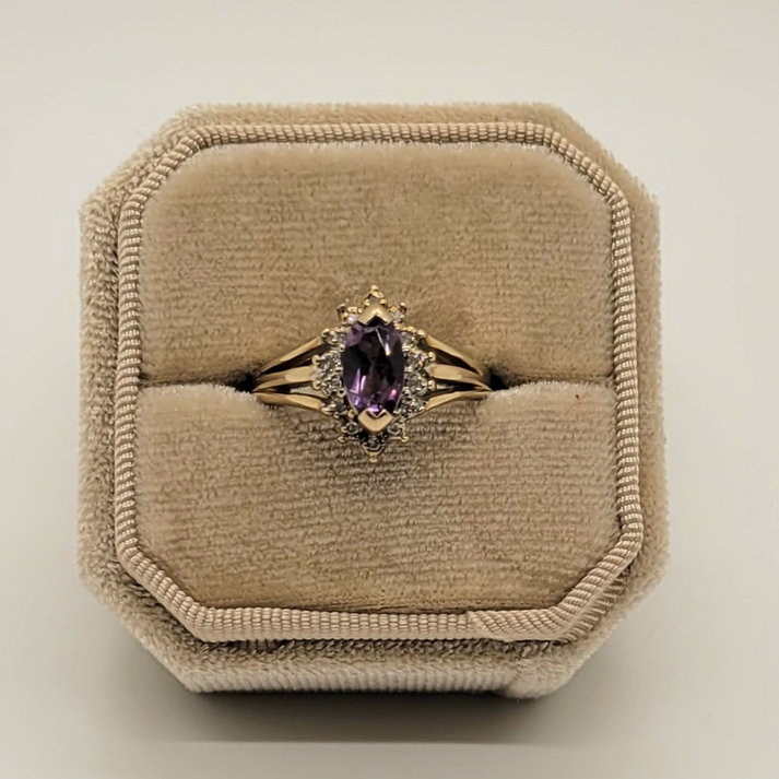 Vintage Amethyst and Diamond 10K Yellow Gold Ring