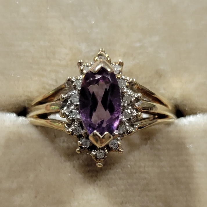 Vintage Amethyst and Diamond 10K Yellow Gold Ring