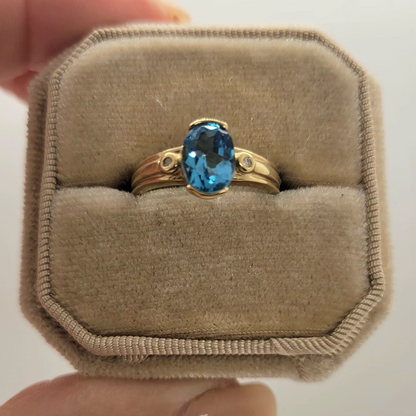 Vintage Blue Topaz and Diamond 10K Yellow Gold Ring