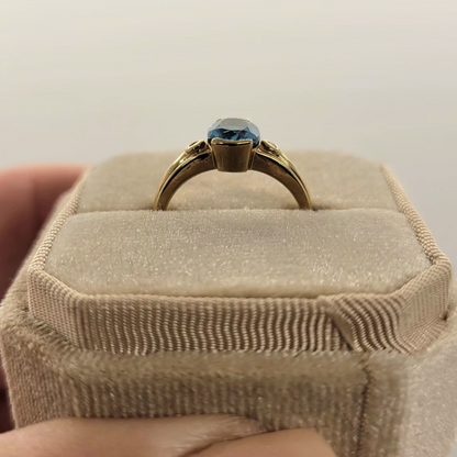 Vintage Blue Topaz and Diamond 10K Yellow Gold Ring