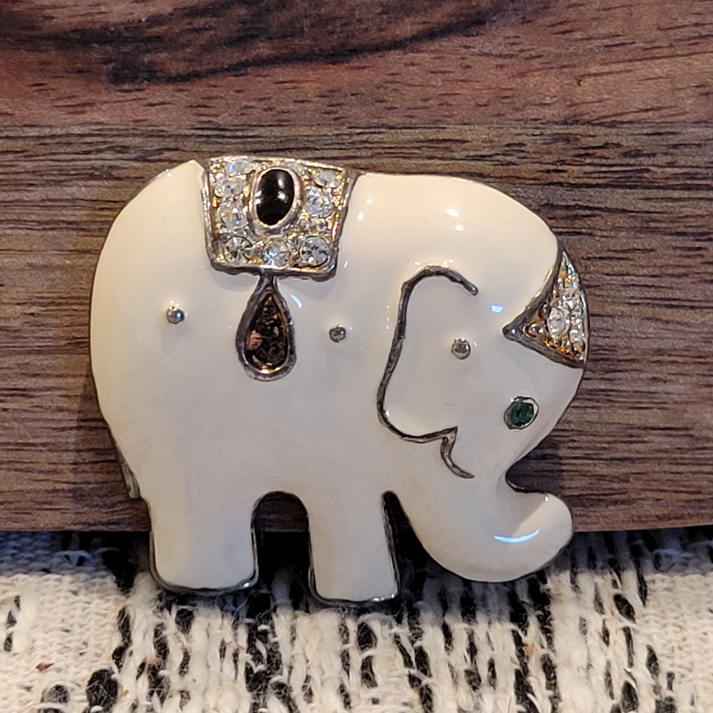 Vintage Enamel Jeweled Elephant Brooch