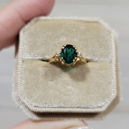 Vintage Emerald and Natural Diamond 14k Solid Yellow Gold Ring