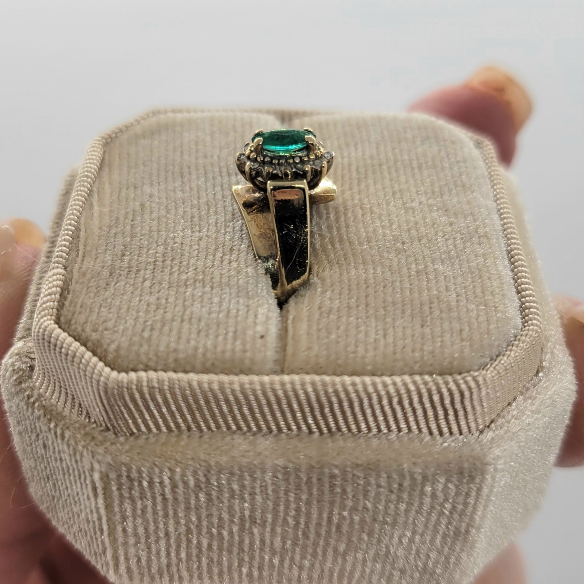 Vintage Emerald with Diamond Halo 10K Yellow Gold Ring