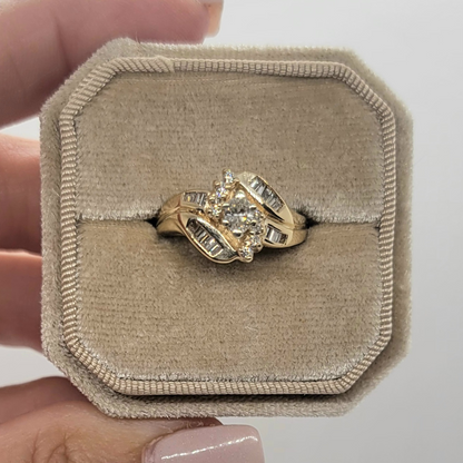 Vintage Marquise Diamond Cluster 14K Yellow Gold Engagement Ring
