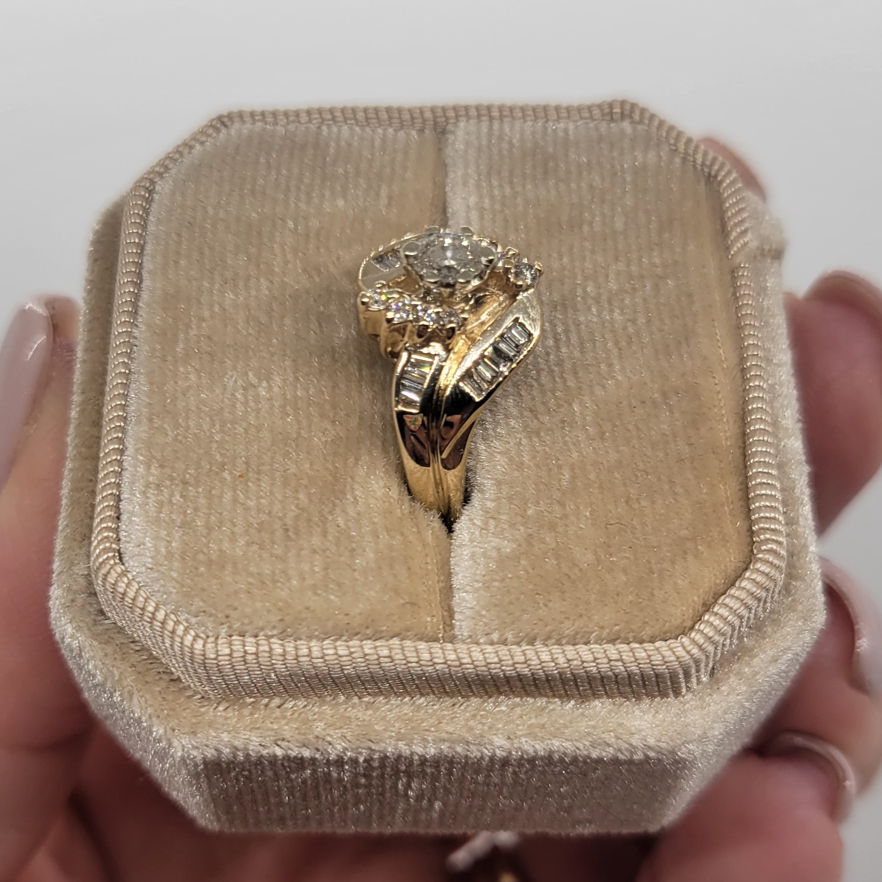 Vintage Marquise Diamond Cluster 14K Yellow Gold Engagement Ring