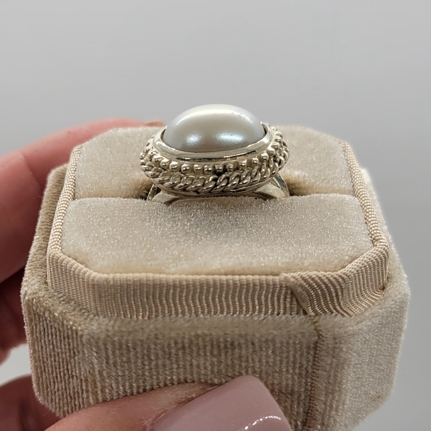 Vintage Pearl Sterling Silver Statement Ring