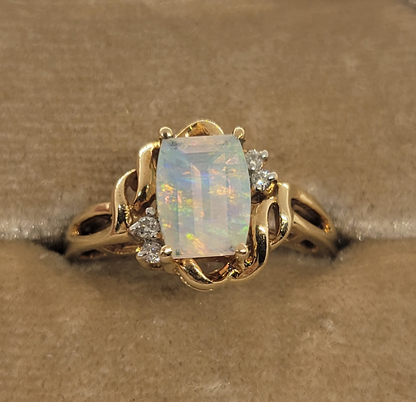 Vintage Opal and Diamond 10K Yellow Gold Ring