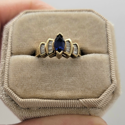 Vintage Sapphire and Diamond 10K Yellow Gold Ring