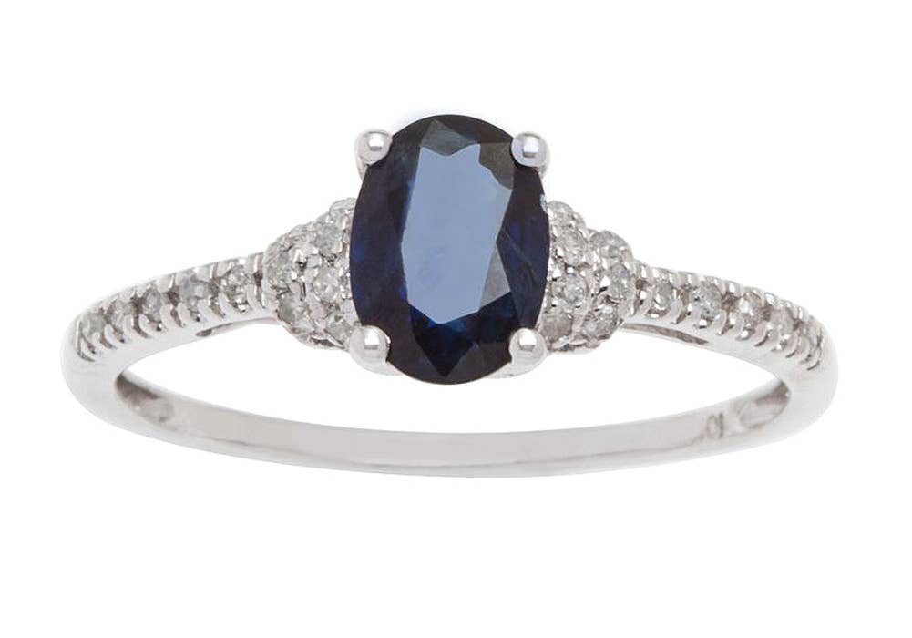 10k White Gold Oval Sapphire and Diamond Ring (G-H, I1-I2)