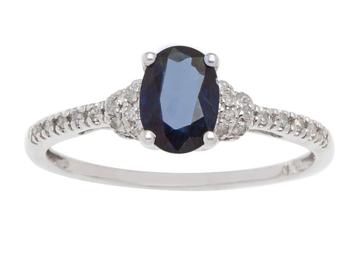 10k White Gold Oval Sapphire and Diamond Ring (G-H, I1-I2)