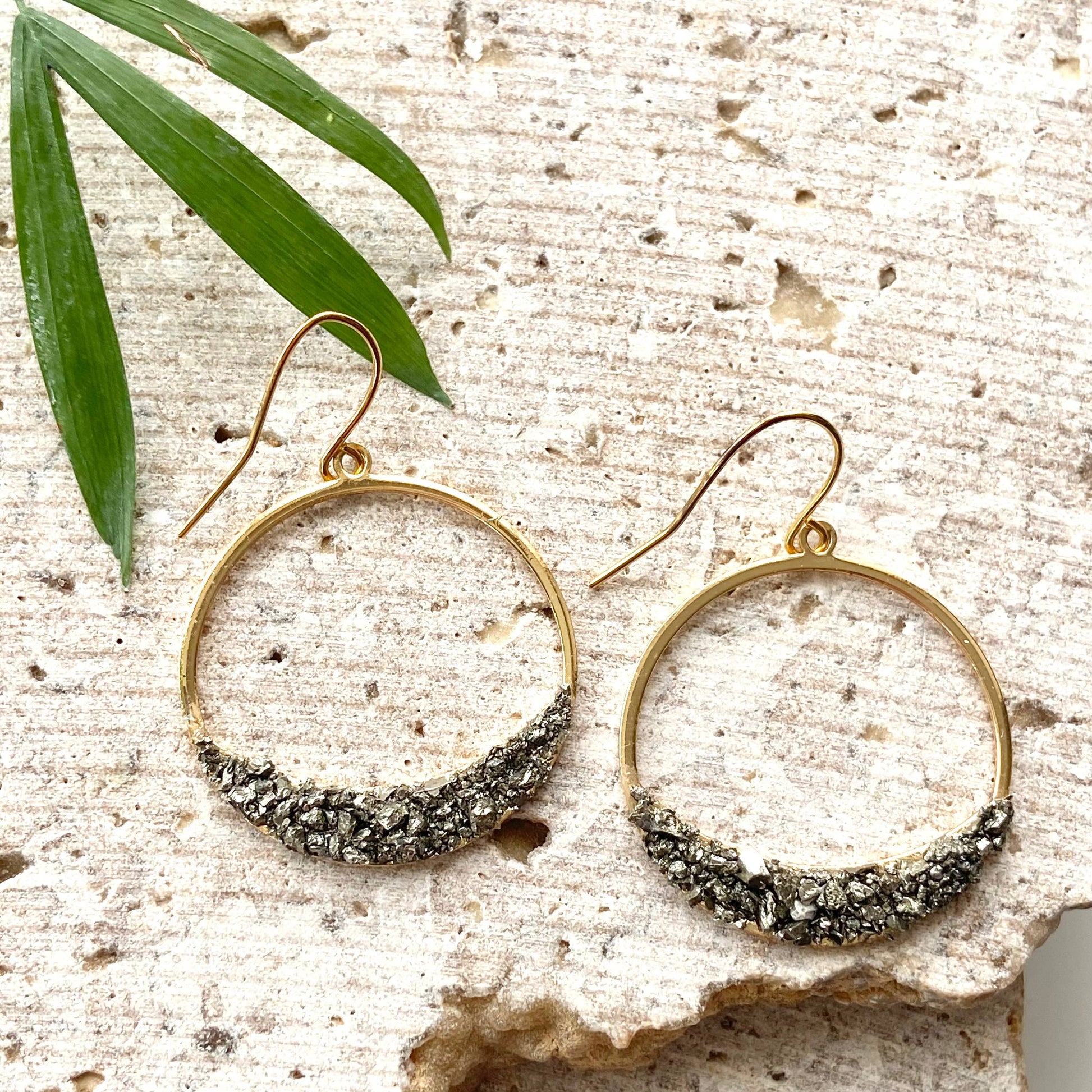 Handmade jewelry, boutique earrings salon spa jewelry pyrite