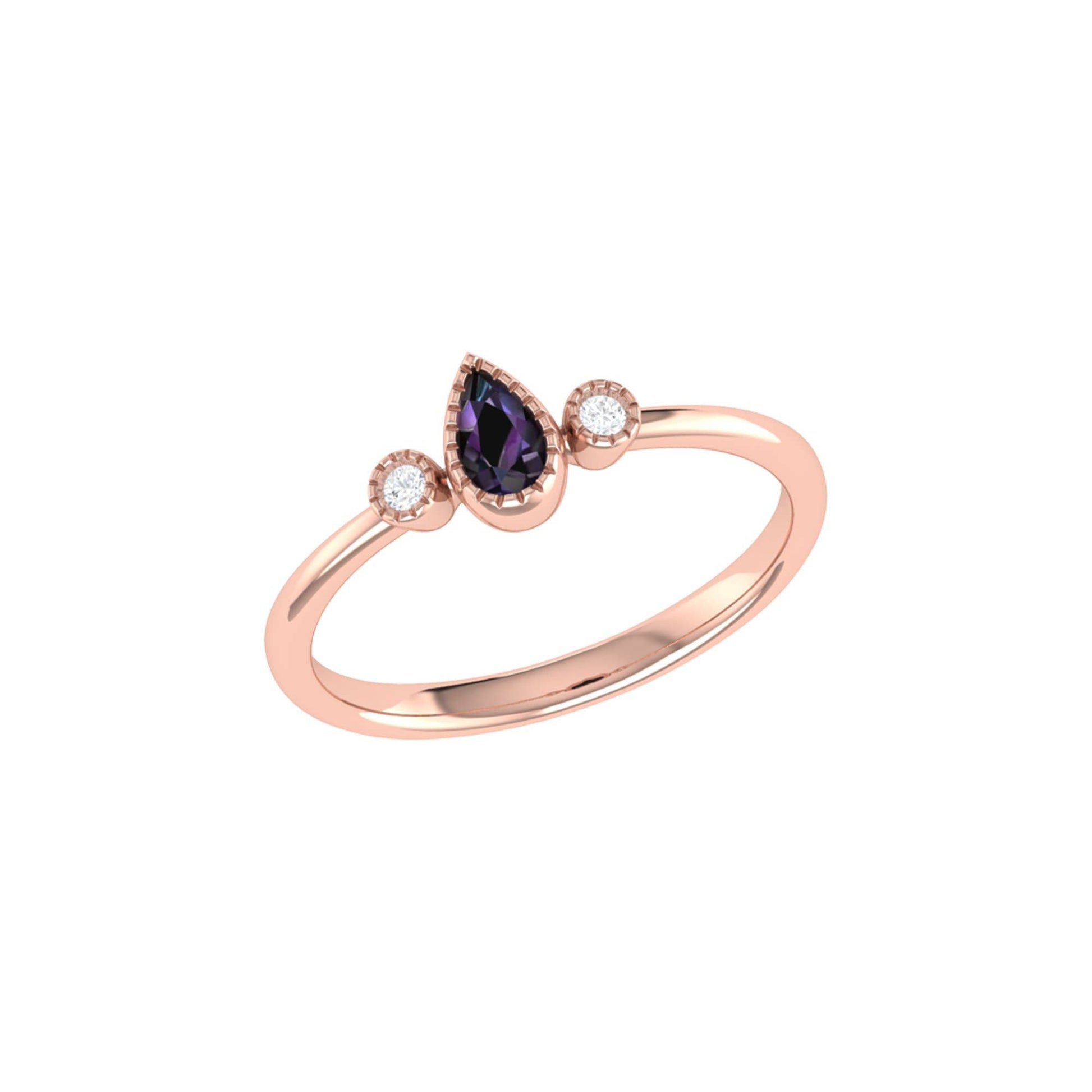 Pear Shaped Alexandrite &amp; Diamond Birthstone Ring In 14K Rose Gold