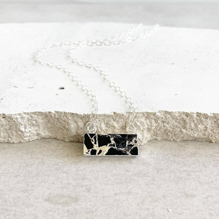 Black Mojave Bar Necklace in Sterling Silver