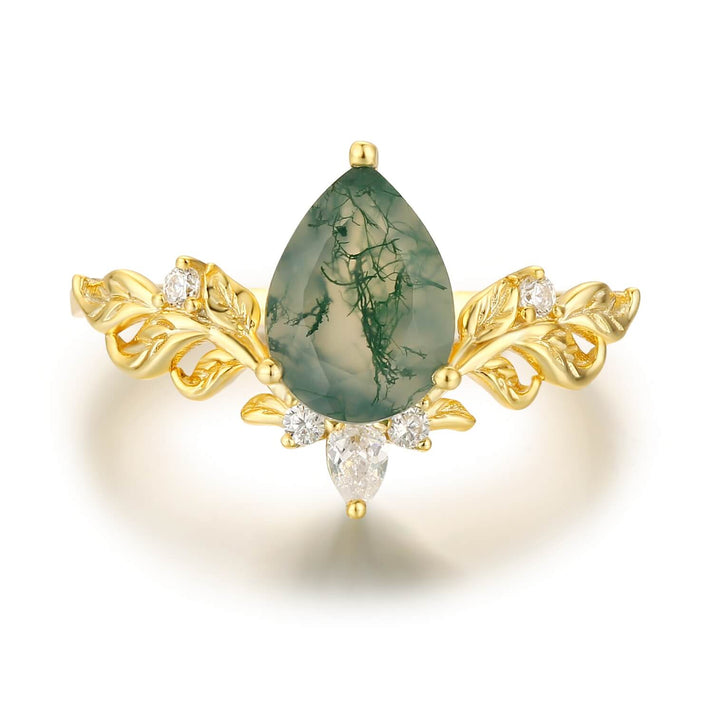 Dewdrop Moss Agate Ring (Yellow Gold)