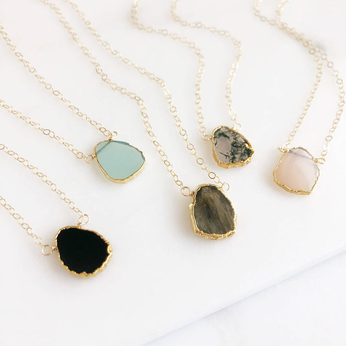 Gemstone Slice Necklaces in Gold. Simple Layering Necklace