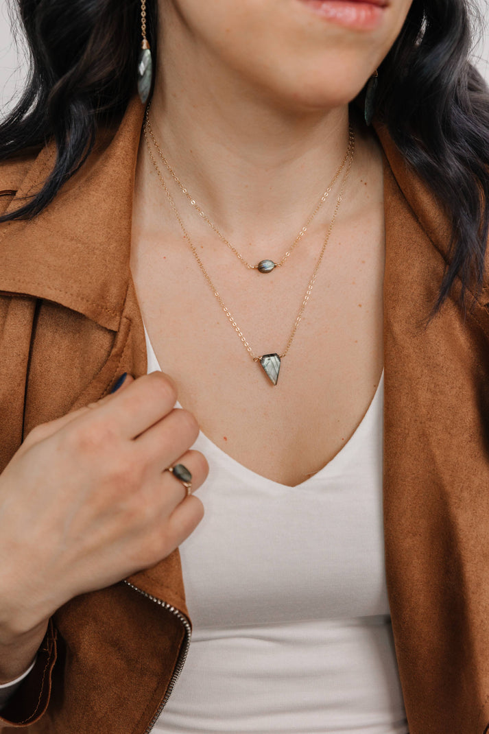 Labradorite Shield Necklace/ gemstone layering minimalist